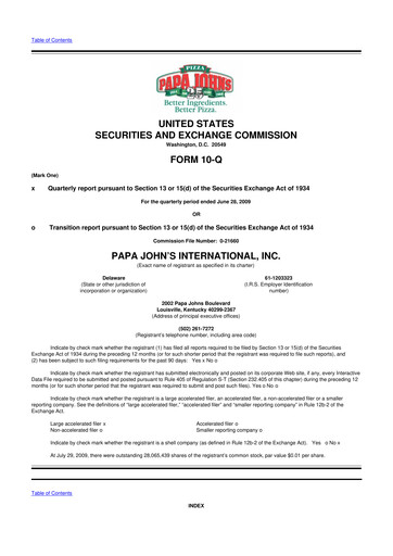 Thumbnail Papa John's Pizza
 10-Q Quarterly Report FY 