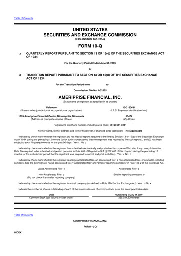 Thumbnail Ameriprise Financial
 10-Q Quarterly Report FY 