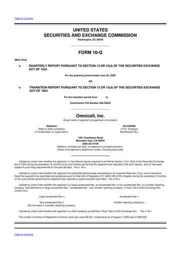 Thumbnail Omnicell
 10-Q Quarterly Report FY 