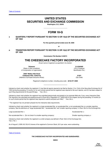 Vorschaubild The Cheesecake Factory
 10-Q Quartalsbericht  