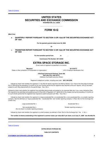 Miniature Extra Space Storage
 10-Q Rapport trimestriel  