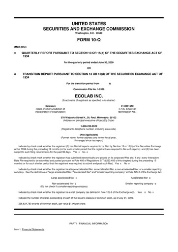 Miniature Ecolab 10-Q Rapport trimestriel  