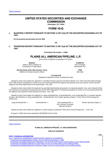 Thumbnail Plains All American Pipeline 10-Q Quarterly Report FY 