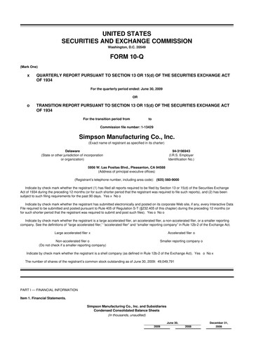 Thumbnail Simpson Manufacturing Company
 10-Q Quarterly Report FY 