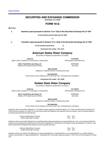 Thumbnail American States Water
 10-Q Quarterly Report FY 