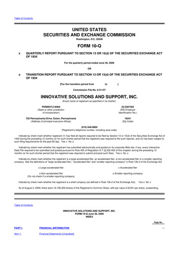 Thumbnail Innovative Solutions and Support 10-Q Quarterly Report FY 