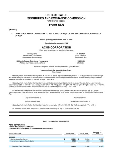 Thumbnail ACNB Corporation
 10-Q Quarterly Report FY 
