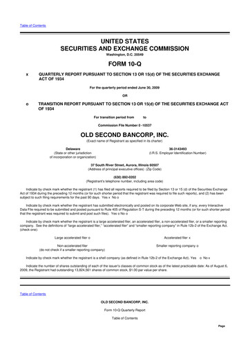 Thumbnail Old Second Bancorp 10-Q Quarterly Report FY 