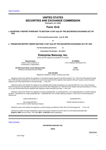 Thumbnail Enterprise Bancorp 10-Q Quarterly Report FY 