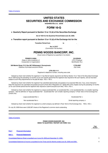 Thumbnail Penns Woods Bancorp 10-Q Quarterly Report FY 