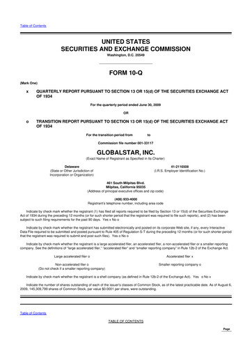 Thumbnail Globalstar
 10-Q Quarterly Report FY 