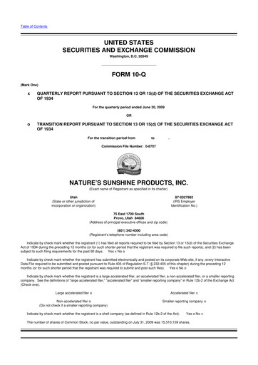 Thumbnail Nature's Sunshine Products 10-Q Quarterly Report FY 