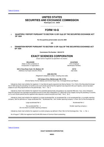 Miniature Exact Sciences 10-Q Rapport trimestriel  