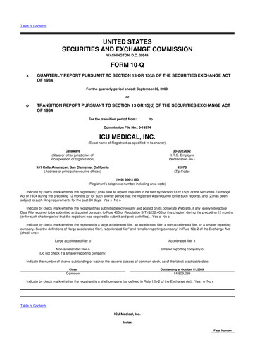 Thumbnail ICU Medical
 10-Q Quarterly Report FY 