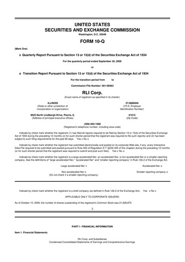 Thumbnail RLI Corp.
 10-Q Quarterly Report FY 