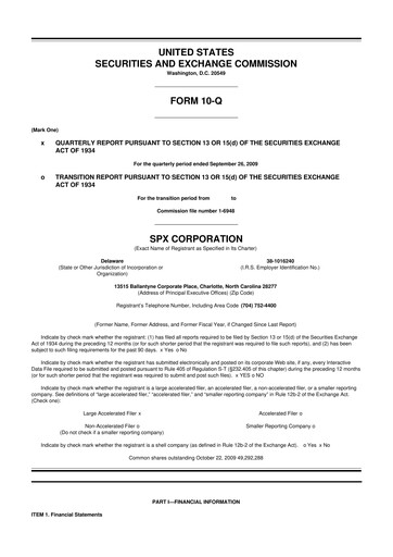 Miniature SPX Technologies 10-Q Rapport trimestriel  