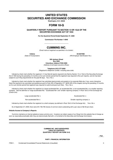 Thumbnail Cummins
 10-Q Quarterly Report FY 