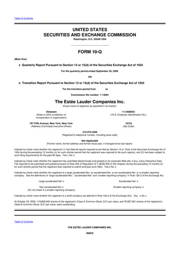 Miniature Estee Lauder 10-Q Rapport trimestriel  