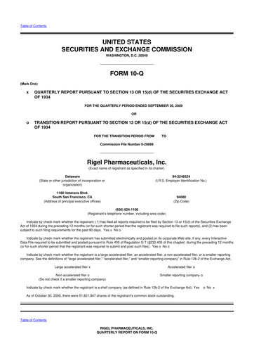 Thumbnail Rigel Pharmaceuticals 10-Q Quarterly Report FY 