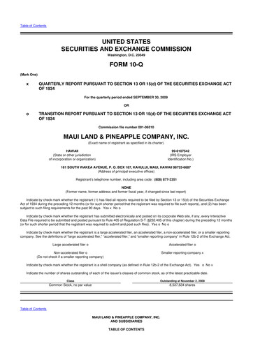 Vorschaubild Maui Land & Pineapple Company 10-Q Quartalsbericht  