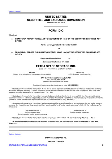 Miniature Extra Space Storage
 10-Q Rapport trimestriel  