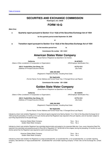 Thumbnail American States Water
 10-Q Quarterly Report FY 