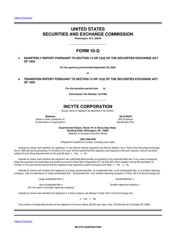 Thumbnail Incyte 10-Q Quarterly Report FY 