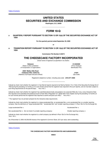 Vorschaubild The Cheesecake Factory
 10-Q Quartalsbericht  