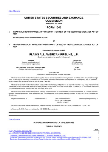 Thumbnail Plains All American Pipeline 10-Q Quarterly Report FY 