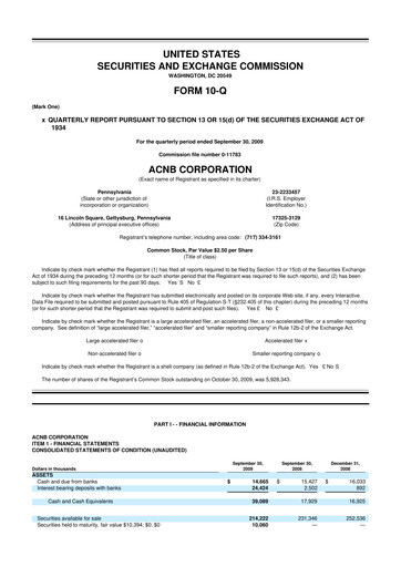 Thumbnail ACNB Corporation
 10-Q Quarterly Report FY 