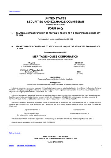 Thumbnail Meritage Homes 10-Q Quarterly Report FY 