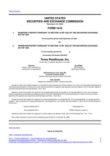 Thumbnail Texas Roadhouse
 10-Q Quarterly Report FY 