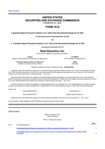Thumbnail Steel Dynamics
 10-Q Quarterly Report FY 