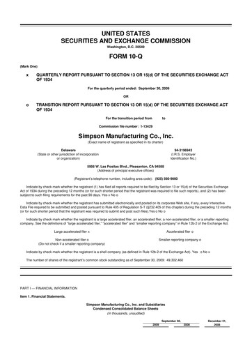 Thumbnail Simpson Manufacturing Company
 10-Q Quarterly Report FY 