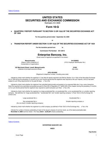 Thumbnail Enterprise Bancorp 10-Q Quarterly Report FY 