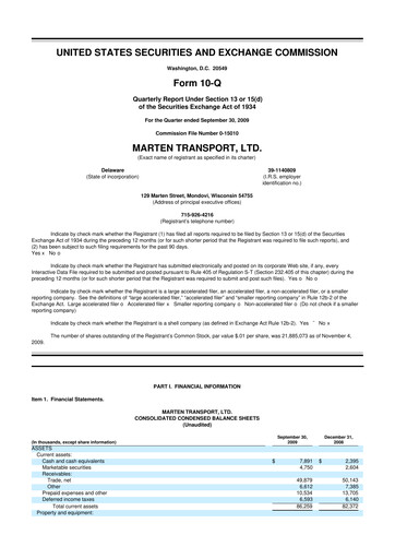Thumbnail Marten Transport 10-Q Quarterly Report FY 