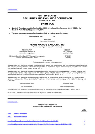 Thumbnail Penns Woods Bancorp 10-Q Quarterly Report FY 