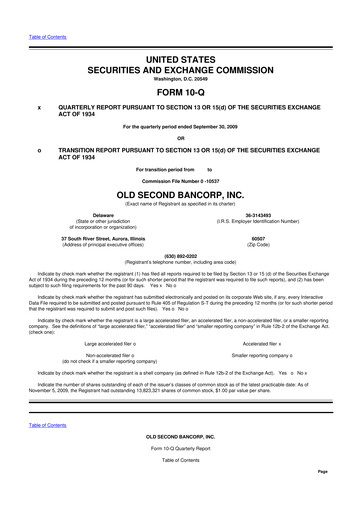 Thumbnail Old Second Bancorp 10-Q Quarterly Report FY 