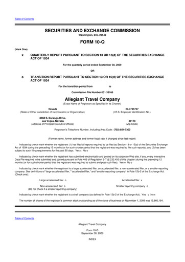 Thumbnail Allegiant Travel Company 10-Q Quarterly Report FY 