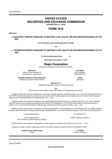 Thumbnail Regis Corporation
 10-Q Quarterly Report FY 