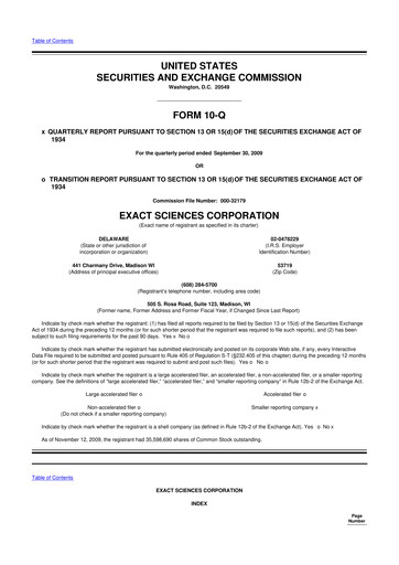 Miniature Exact Sciences 10-Q Rapport trimestriel  