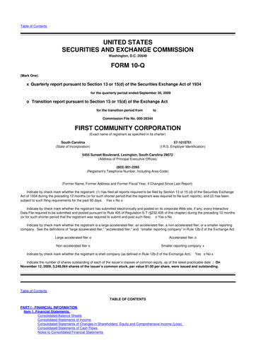 Thumbnail First Community Corporation 10-Q Quarterly Report FY 