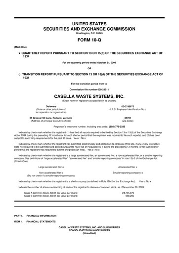 Thumbnail Casella Waste Systems
 10-Q Quarterly Report FY 
