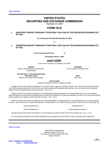 Thumbnail AAR 10-Q Quarterly Report FY 