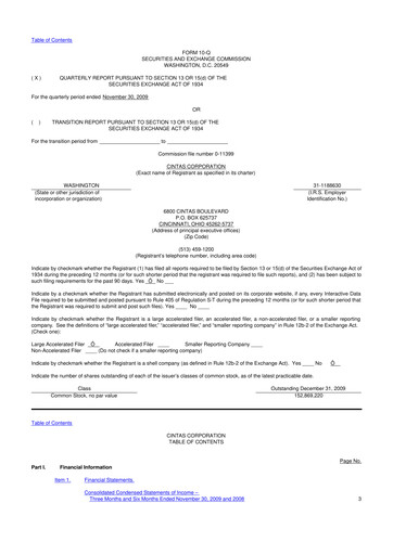 Thumbnail Cintas 10-Q Quarterly Report FY 