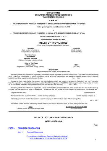 Vorschaubild Helen of Troy 10-Q Quartalsbericht  