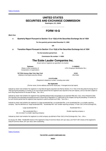 Miniature Estee Lauder 10-Q Rapport trimestriel  