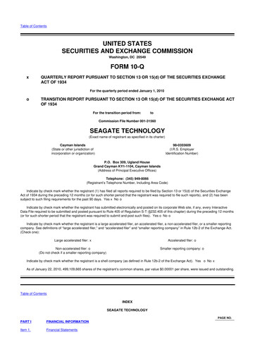 Thumbnail Seagate Technology 10-Q Quarterly Report FY 