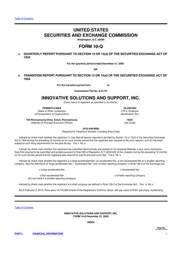 Thumbnail Innovative Solutions and Support 10-Q Quarterly Report FY 