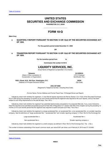 Miniature Liquidity Services
 10-Q Rapport trimestriel  